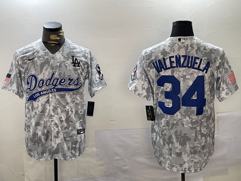 Men Los Angeles Dodgers 34 Valenzuela Camo Joint Name 2024 Nike MLB Jersey style 1